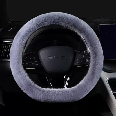 2025 New Imitation Rabbit Fur Short Steering wheel cover - high-density-imitation-rabbit-fur-gray-38cm
