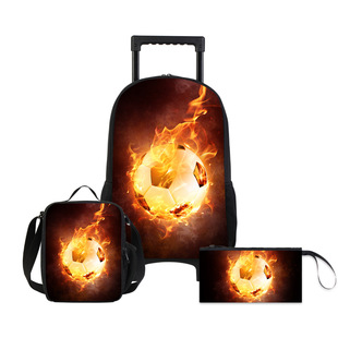 New pupils' trolley bag three-piece thermal transfer polyester trolley bag meal bag pencil case combination three-piece set