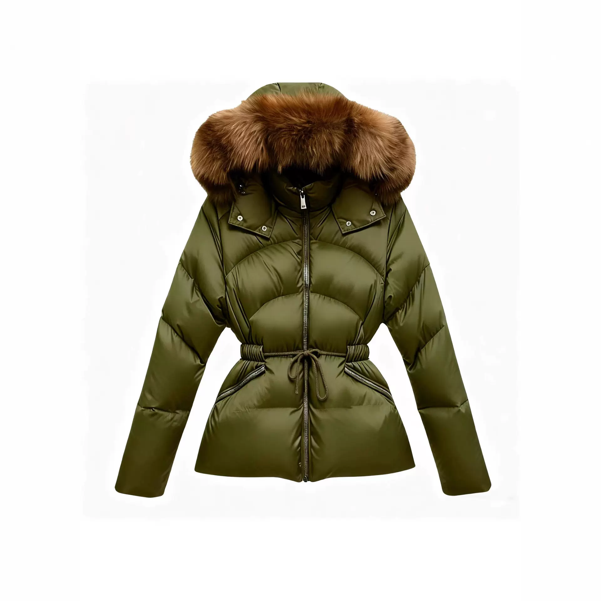 跨境货源秋冬欧美90白鸭绒毛领连帽羽绒服修身中长外套加厚定制