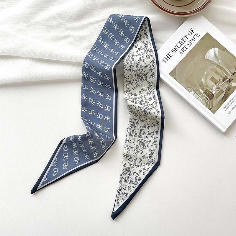 Bufandas de seda delgadas y largas para mujeres primavera y verano multifuncional bolsas de pelo atadas de pañuelo decorado correa de pelo tocado de correa