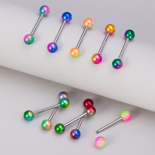 Cross-border tongue nail color Pearl paint acrylic tongue nail set European and American stainless steel Human body piercing tongue nail wholesale