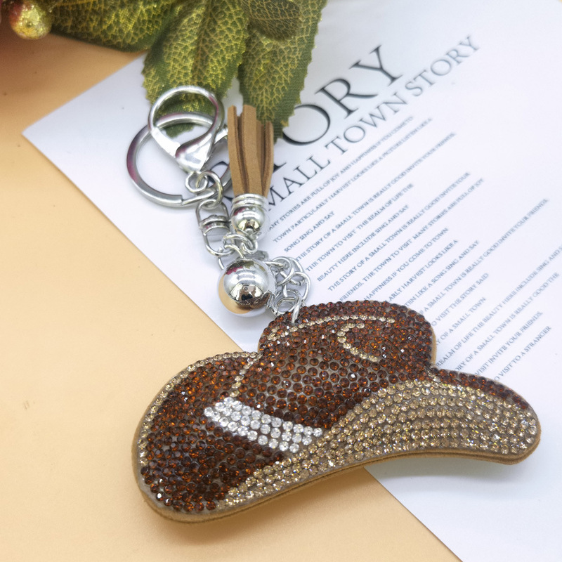 2023 creative new diamond-encrusted hot iron figure cowboy hat key chain ladies bag car key pendant