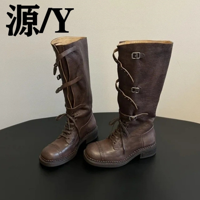 High Version Miu Home Retro Fashion Boots for Women 2025 Autumn and Winter New Square Toe Belt Buckle Knight Boots Long Boots High Version Miu Home Retro Fashion Boots for Women 2025 Autumn and Winter New Square Toe Belt Buckle Knight Boots Long Boots