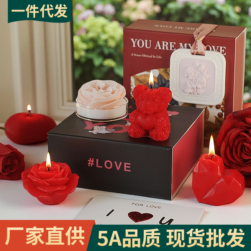 Regalo del Día de San Valentín Chino, Caja de Regalo con Fragancia, Recuerdo Creativo Personalizado, Vela Perfumada Hecha a Mano con Corazón Rojo
