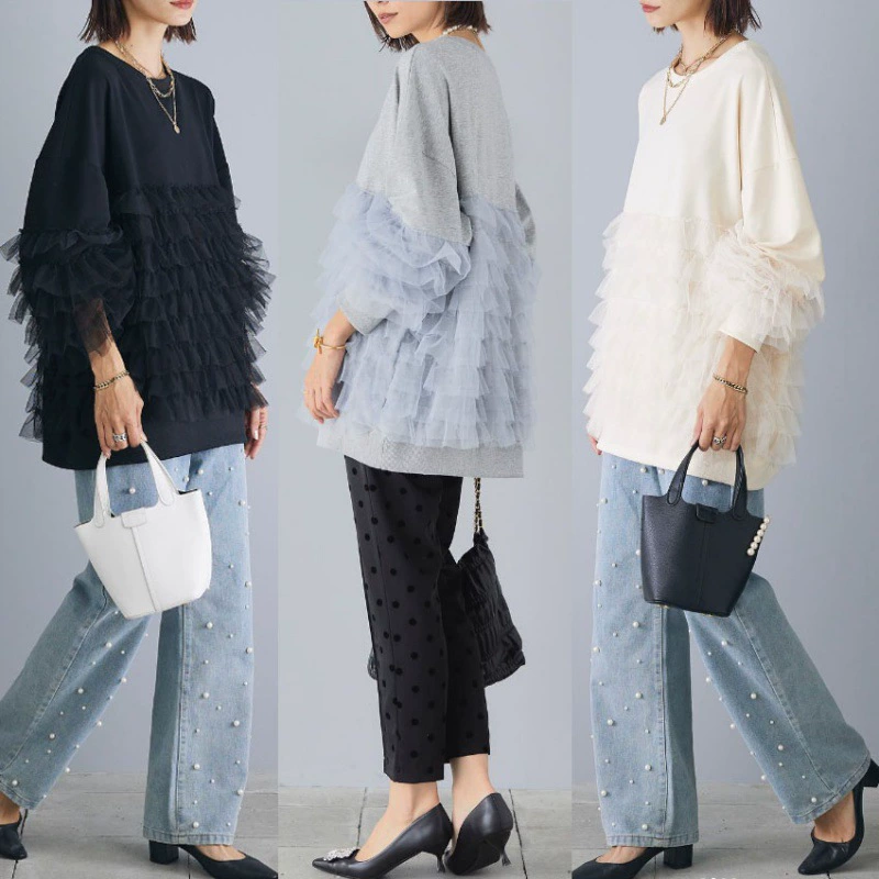 Умножение новый осенний и зимний сетчатый пряжа свитер бисер джинсы модный набор из двух частей