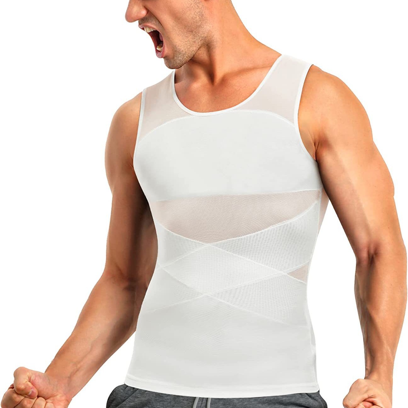 Transfronterizo de los hombres que forma el cuerpo de la ropa de malla transpirable vientre que contrae el vientre que forma el levantamiento de espalda apretado Chaleco de entrenamiento físico