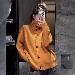 外套加厚毛衣女高领开衫秋冬新款慵懒宽松针织复古高级上衣潮