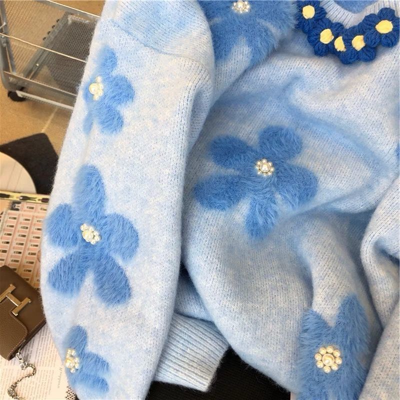 ミルク甘系立体花釘珠セーター女性秋の韓国版柔らかいモチモチのセーター|undefined