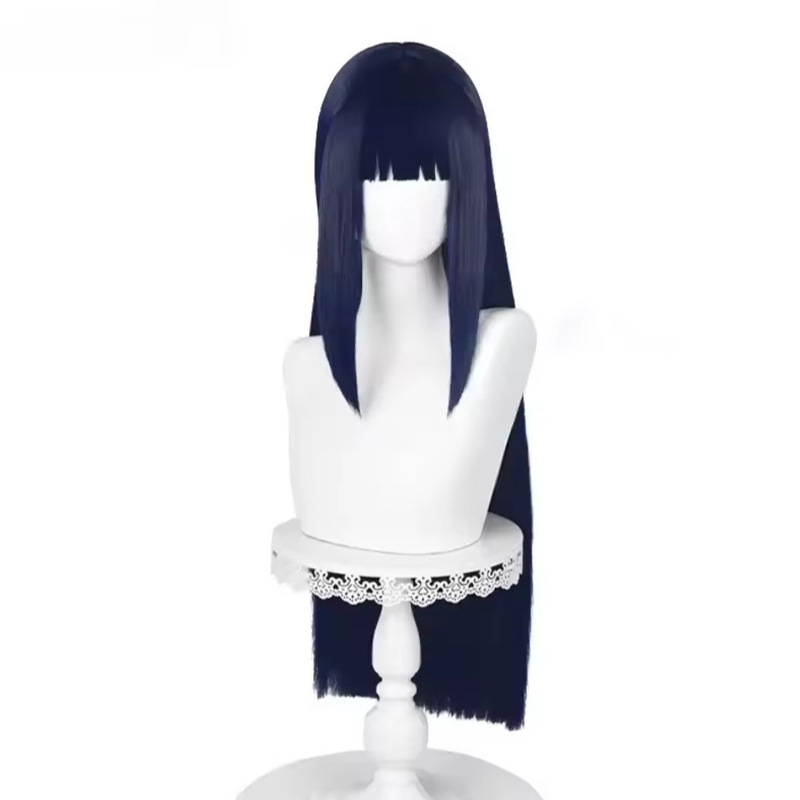 Silk Naruto Hyuga Hinata Cos Wig Female Dark Blue Long Straight Hair Full Head Fake Hair