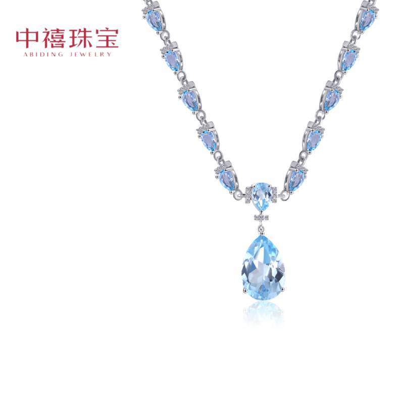 小清新ins风天然天空蓝托帕石吊坠925纯银项链耳环首饰套装高质量|ru
