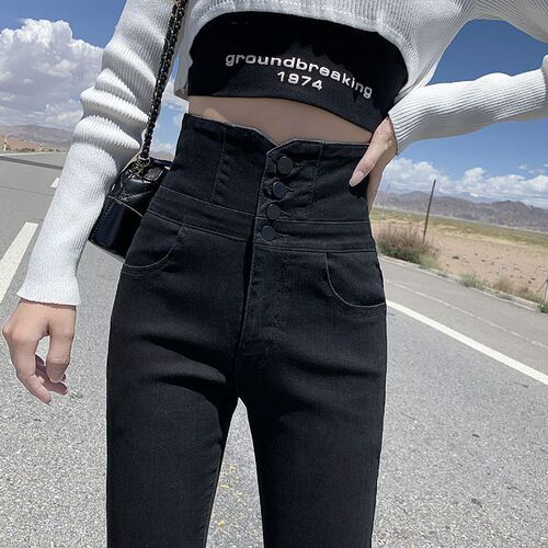 Women's Spring Tight-Fitting Ankle Skinny Jeans in Light Color with Elastic Waist