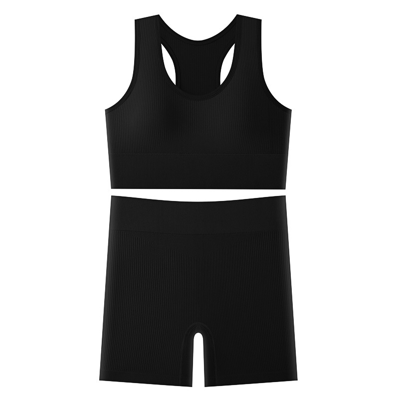 Traje deportivo sin costuras para correr fitness yoga hermoso sujetador trasero estilo delgado chaleco deportivo a prueba de golpes pantalones cortos deportivos comercio exterior