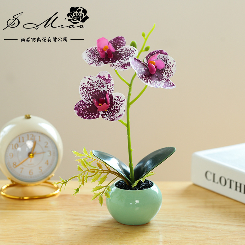 Popular flor artificial pequeña olla redonda de tres flores película Phalaenopsis bonsai creativo interior pequeña decoración artificial planta bonsai image 12