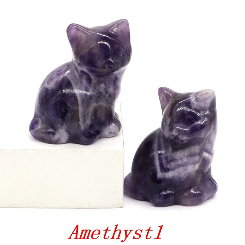Резная фигурка кота Amethylst, натуральный камень (розовый кварц/аметист и др.), 0,2 кг