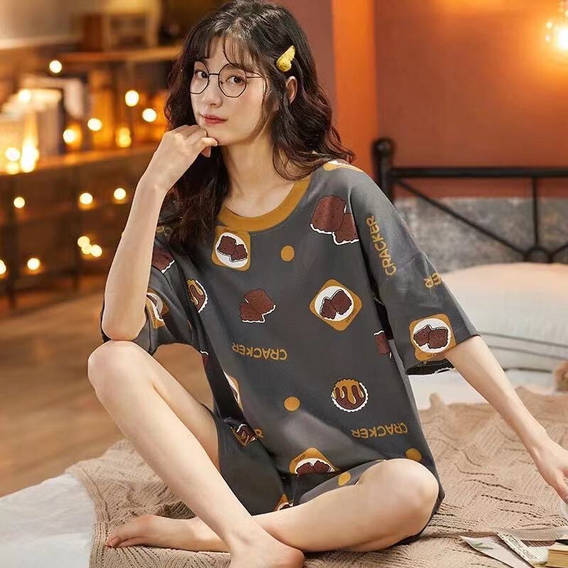 Pajamas Women's Summer Short-sleeved Shorts plus size suit Korean Style Girl's Sweet Cute Cartoon Women's Summer Home Clothes