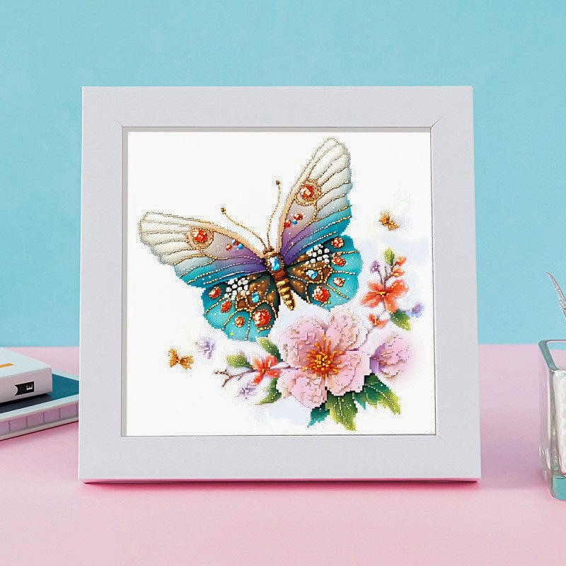 【Enmarcado】Punto de Cruz de la Mona Lisa, Cruzado, con Diseño de Mariposa y Flores, Lindo y Hermoso, Punto de Cruz Infantil de Animales, Pieza Pequeña image 4