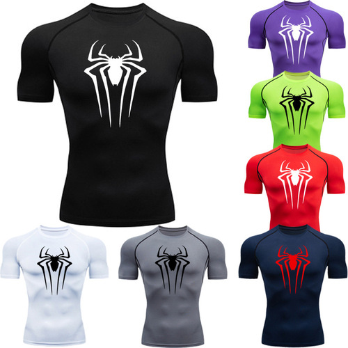Amazon sells spider men's fitness short-sleeved tights quick-drying high-elastic sportswear compression training clothes cross-border