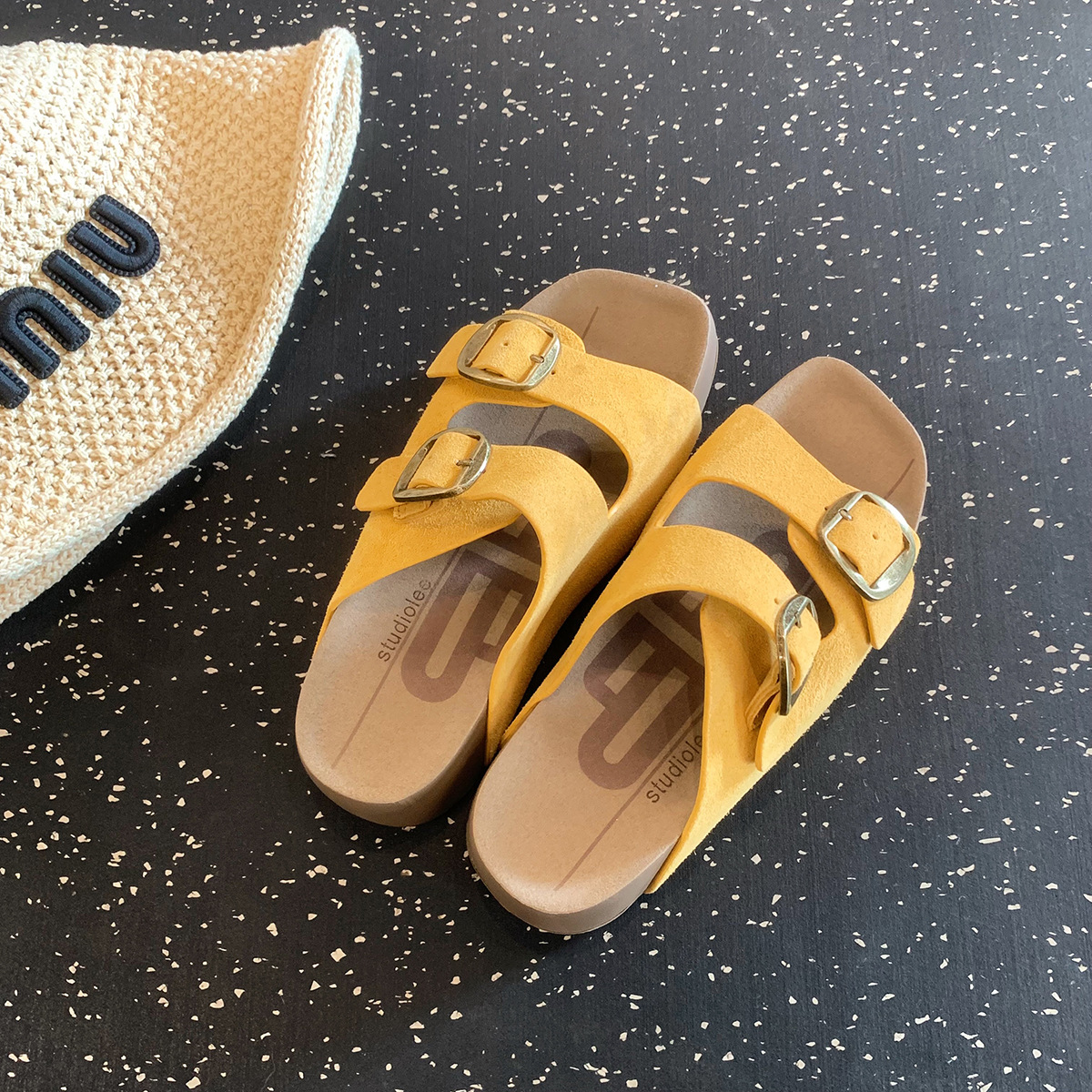 Grape Mom studiolee hebilla doble de una palabra 4,5 cm fondo grueso aumento Birken perezoso playa sandalias y pantuflas mujeres verano