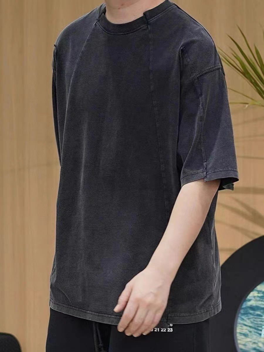 Men's Patchwork T-shirt With Letter Embroidery American Style_voghion.com