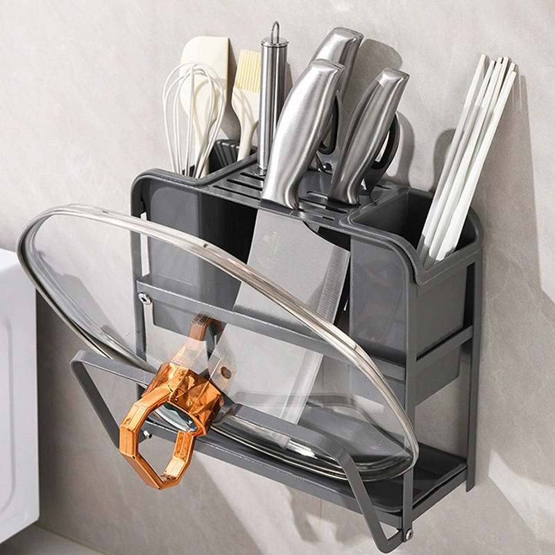 Подставка для кухонных ножей 2025 года, новая модель, экономия места, многофункциональная, со встроенной подставкой для разделочной доски, настольный держатель для ножей