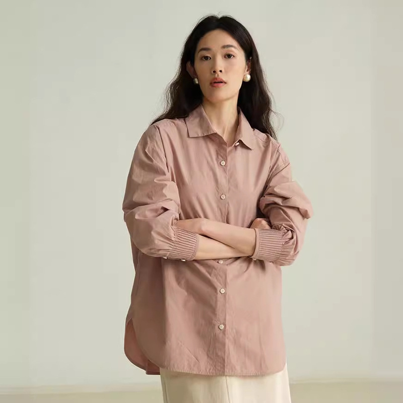 2025 Spring and Autumn New Style 100% Japanese Imported High-Density Cotton Shirt with Ruched Sleeves and Unique Design for Women 2025 Spring and Autumn New Style 100% Japanese Imported High-Density Cotton Shirt with Ruched Sleeves and Unique Design for Women
