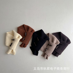 Baby's Scarf Han Feng Ins Corner Buckle Western Style Simple Boys and Girls Autumn and Winter Cross Warm Wearing Western Style Collar