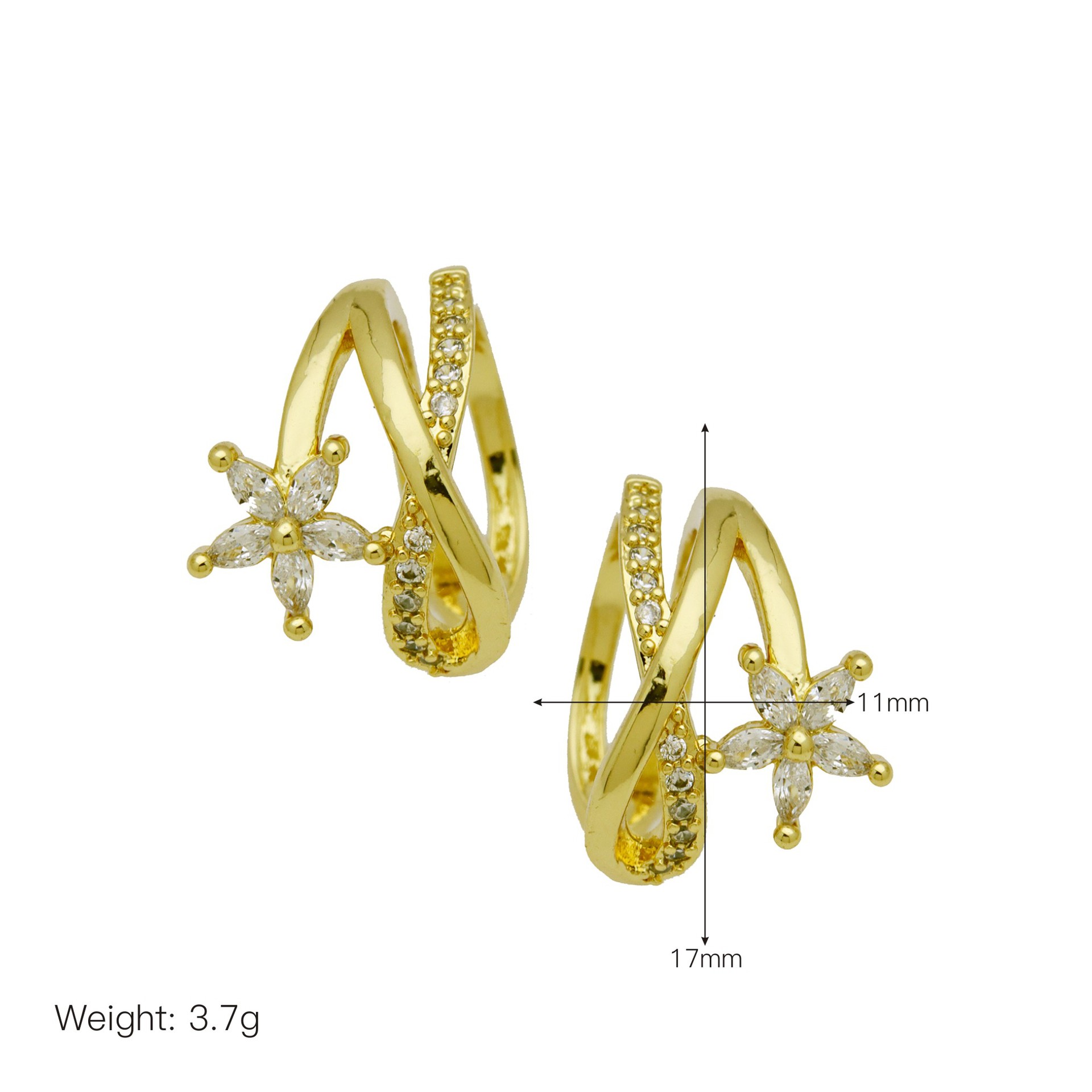 All Seasons Season 1 Pair Shiny IG Style Geometric Heart Shape Inlay Copper Zircon 18K Gold Plated Ear Cuffs