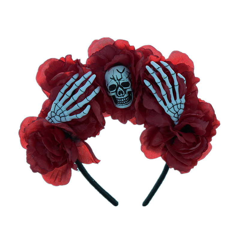 Cloth Material Halloween Festival Funny Women's Flower Skull Ghost Cloth Patchwork Hair Band