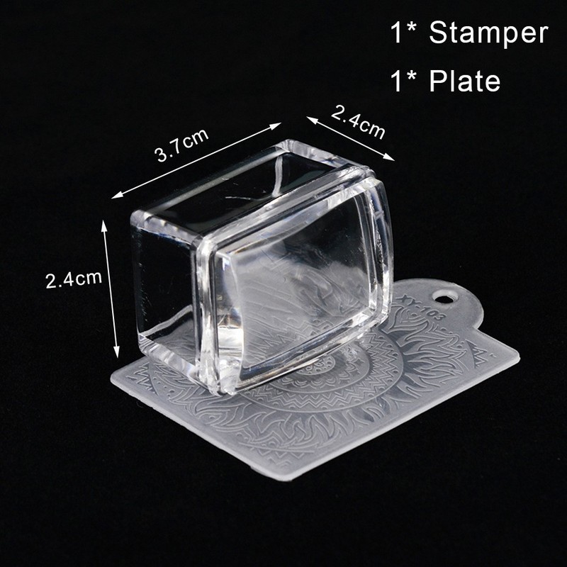 Square Round Silicone Stamp Nail Art Painted Nail Stamp French Style with Scraper Black and White Red Transfer Printing Glue