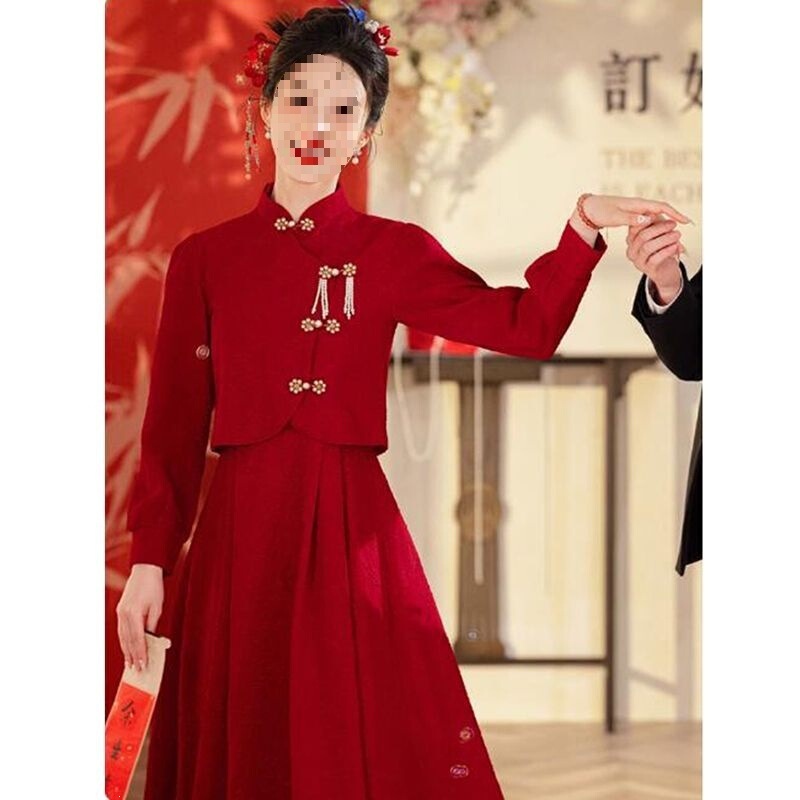 Plus-Size Wedding Dress for Chubby Women, New Chinese-Style Qipao Engagement Dress, Petite Women's Homecoming Casual Dress