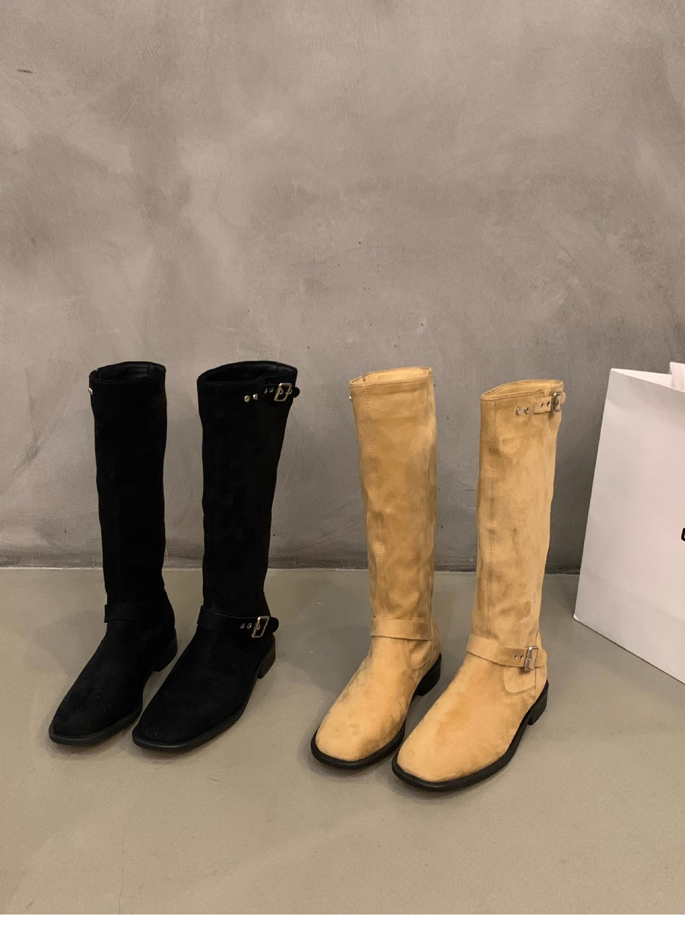 Dicker Absatz Khaki Mid Knight Damen Frühling und Herbst 2023 Neue Sommer-Wildleder-Langarmstiefel_voghion.com