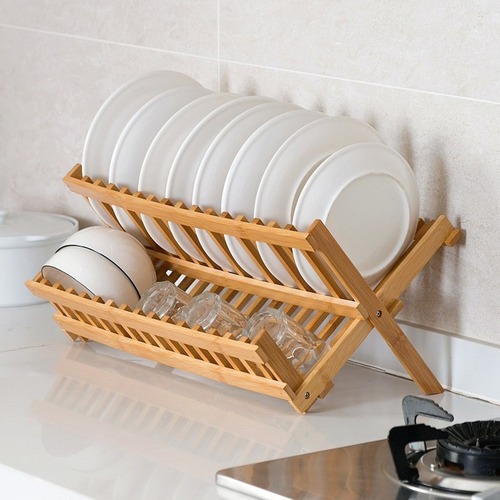 Bowl rack, cutlery rack, double-layer kitchen drain bowl rack, bamboo dish rack, storage foldable drain bowl