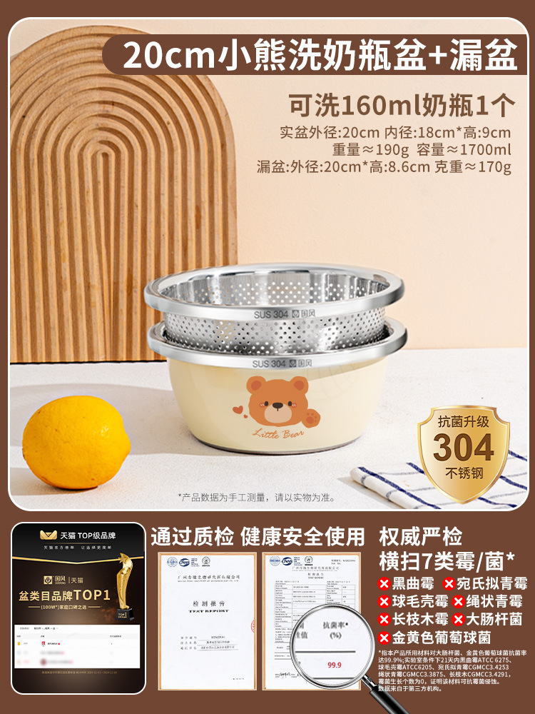 20cm 곰대야 + 20cm 배수바구니 [304 스틸] 3세대