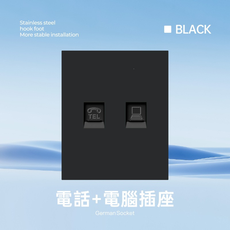Enchufe negro europeo 16A interruptor eléctrico enchufe europeo interruptor de pared ultra delgado placa europea enchufe europeo