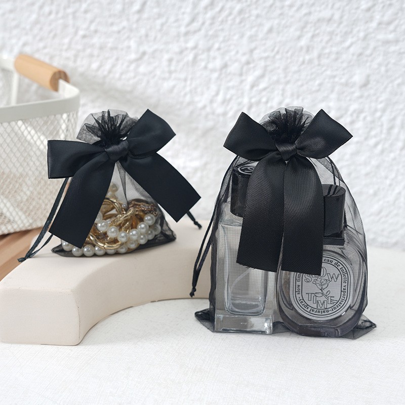 Bolso de gasa con lazo dorado transfronterizo, bolsa de dulces de boda, bolsa de regalo para fiesta, bolsa de embalaje de regalo, bolsillo con cordón