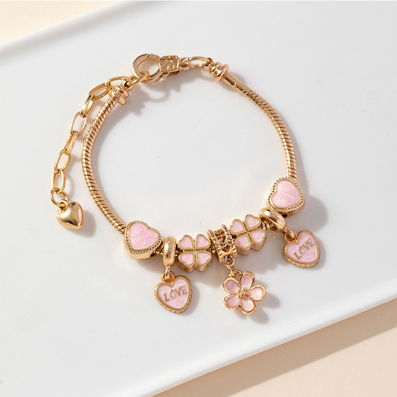 Panjia pulsera Dora DIY cuentas pétalos explotados transfronterizos amor letras colgante forma de corazón pulsera de cobre ajustable image 1