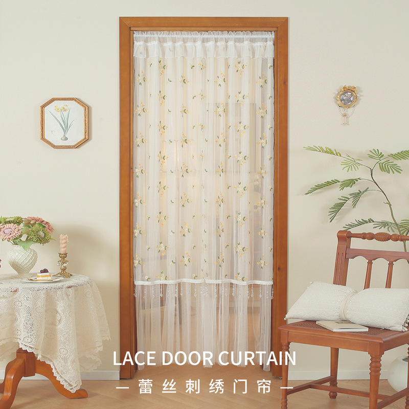 Hot-Selling Beautiful Winter Jasmine Series French Pastoral Style Lace Embroidery Hanging Bead Door Curtain, Dustproof and Insect-Proof Double-Layer Lace Hot-Selling Beautiful Winter Jasmine Series French Pastoral Style Lace Embroidery Hanging Bead Door Curtain, Dustproof and Insect-Proof Double-Layer Lace