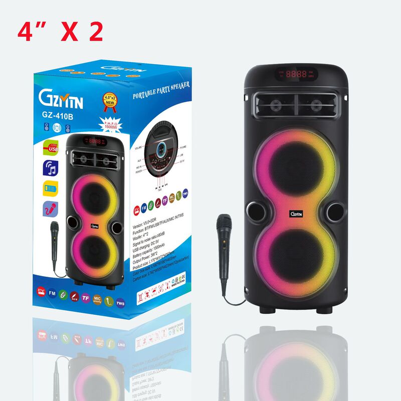 Factory Gz-410B Export Family Microphone Singing Bluetooth Speaker Dual 4inch Color Lights Card-Insertable Radio Audio System