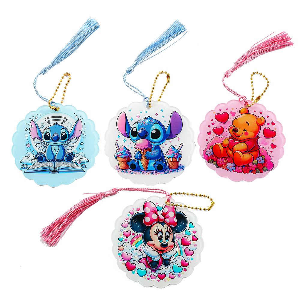 Cute Ruffle History Steezai Bookmark with Tassel Chain Minnie and Winnie the Pooh 2-in-1 Bookmark Student Bag Hook