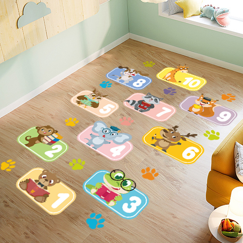 Lvkang CH27010ABC Animal Number Floor Cartoon Hopscotch Game Kindergarten Children Living Room Self-Adhesive Stickers_maomaolike.com