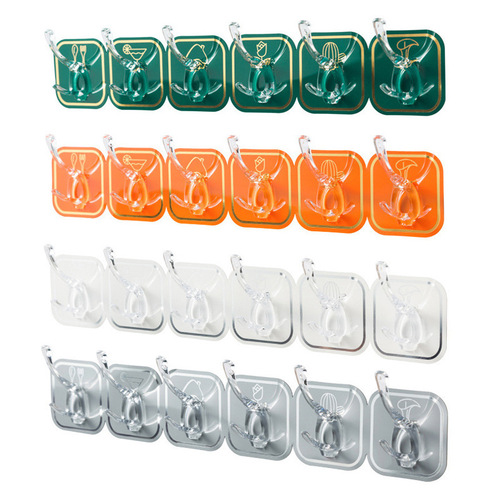 Six rows of hooks in the kitchen, powerful clothes hooks in the bathroom behind the cuttable door, sticky hooks for small household items, towels and hats