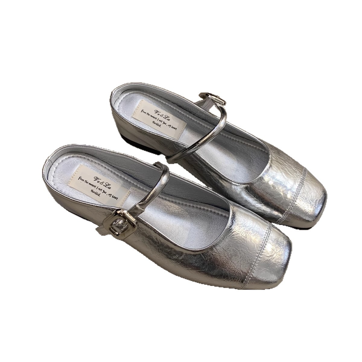 French feeling silver ballet shoes fairy shoes 2025 spring and autumn shallow mouth with Mary Jane shoes women