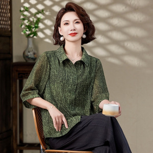 太桑蠶絲襯衫女2025新款中老年女裝媽媽夏裝真絲寬松真絲上衣圖片