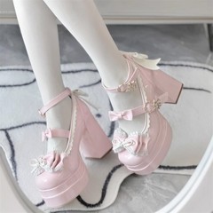 Lolita新款鞋子派对可爱甜美圆头洛丽塔防水高跟鞋防水少女