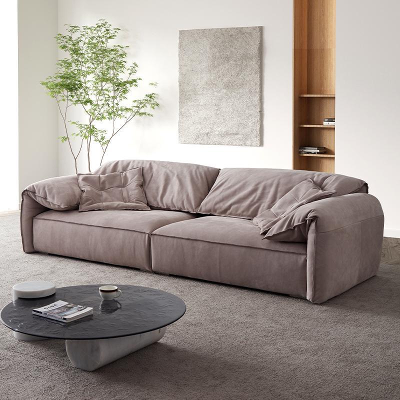 Elephant Ear Sofa, Matte Fabric, Italian Minimalist Modern Style, Simple Living Room Sofa for Small Apartments, Straight Row Genuine Leather down Sofa