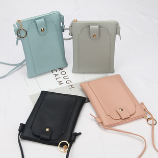 Foreign Trade Pure Color Pu Coin Purse Summer Waterproof Mobile Phone Bag Women's Crossbody Bag Korean Style Single Shoulder Crossbody Bag Cross-Border
