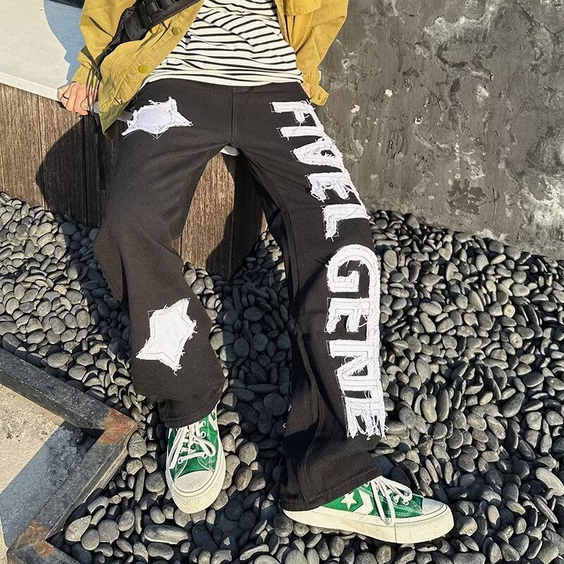 Men's Clothing high street retro destruction scratched horizontal washing old fashion brand beggar hiphop slim stretch denim trousers_voghion.com