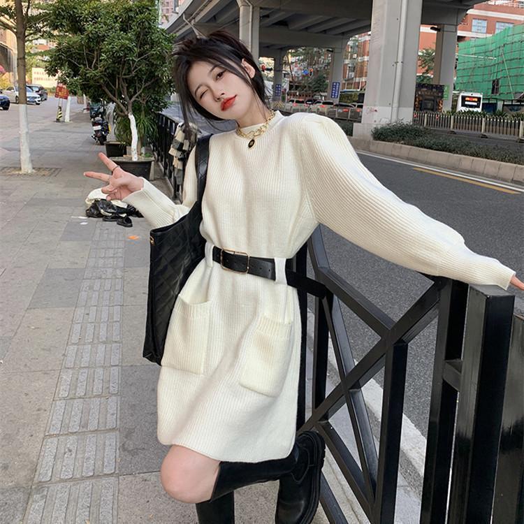 秋冬小个子收腰网红韩版别致加厚针织连衣裙打底内搭毛衣裙子|undefined