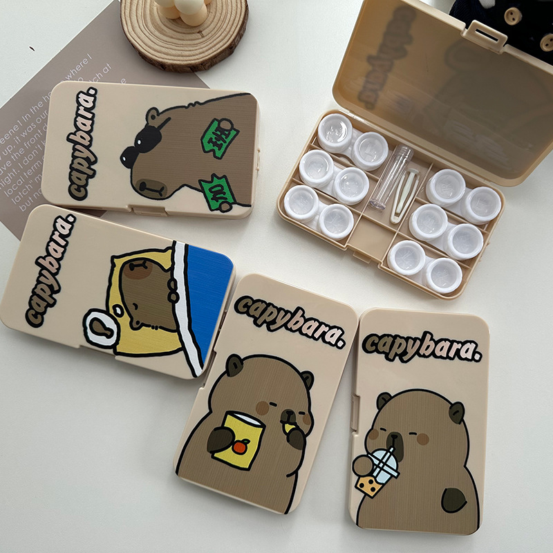 HQ-56六付装可爱水豚伴侣护理盒美瞳盒简约便携隐形眼镜盒批发