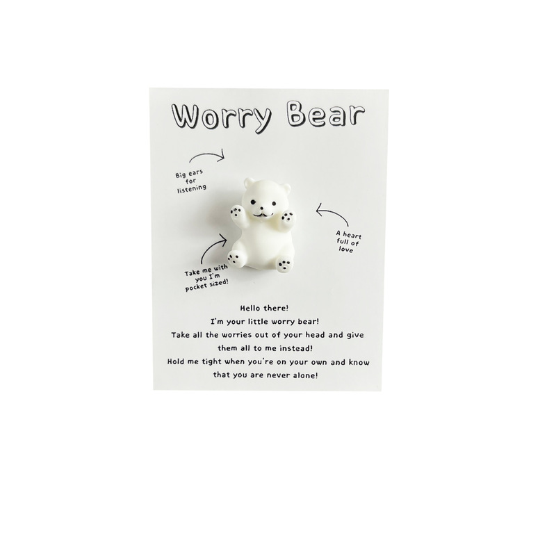 跨境DIY英文Worry Bear 担忧熊安慰卡 可爱北极熊树脂口袋拥抱卡|undefined